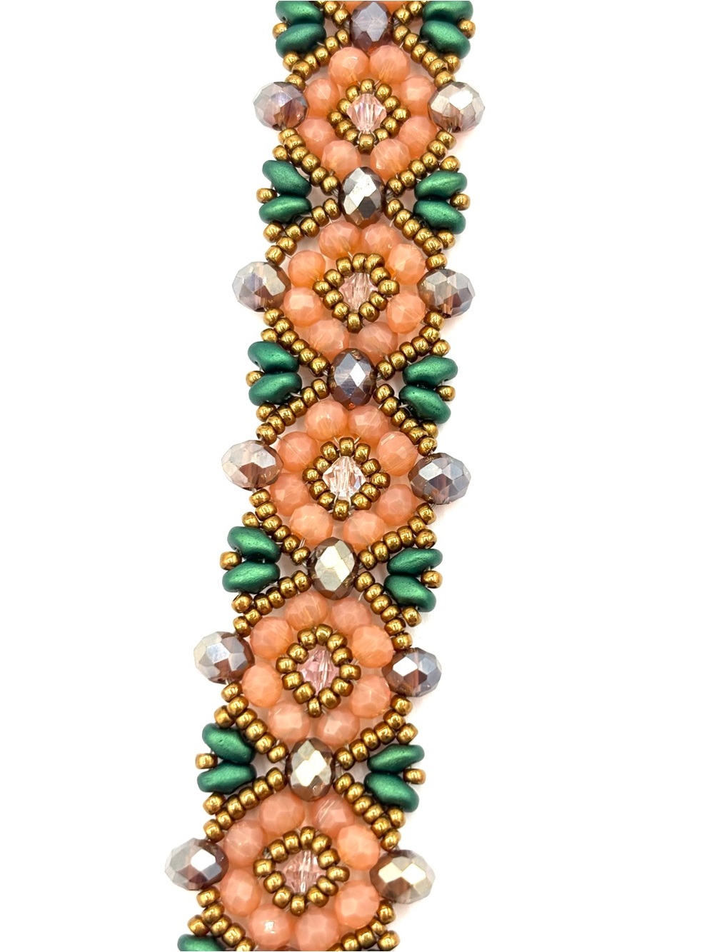 Hand Crafted Victorian Peach Flower Beaded Bracelet - Picture 4 of 8